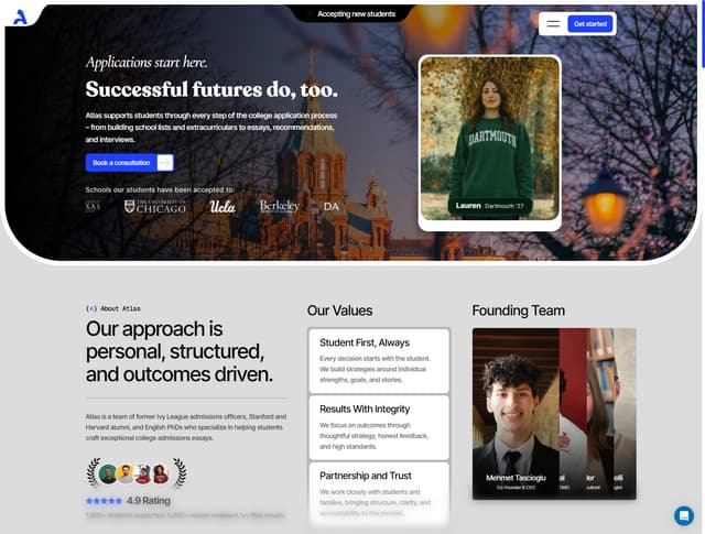 Atlas: Admissions consulting site and booking flow